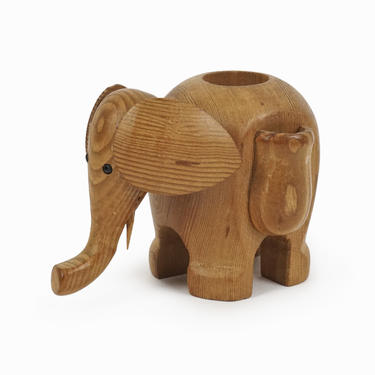 Teak Wood Elephant Figurine Mid Century Modern Scandinavian 