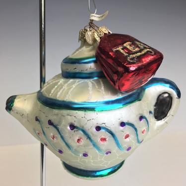 Vintage Dept 56 Teapot Tea Bag Blown Glass Christmas Ornament Poland 