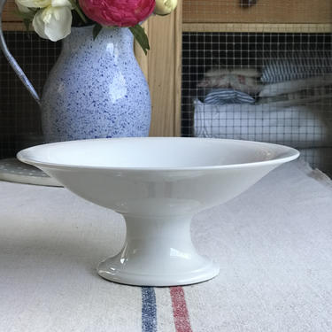 Beautiful pure white vintage French ironstone fruit bowl ( compotier ) 