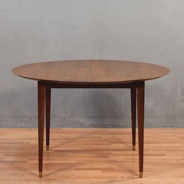 Mid Century Round Walnut Dining Table with 2 Leaves