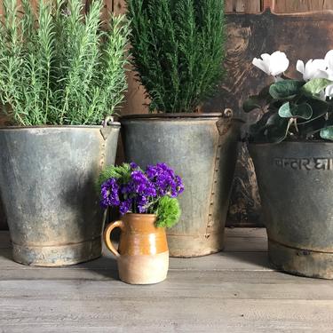 1 Zinc Iron Planter Bucket, Flower Container, Garden, Country Farmhouse, Industrial Garden Decor, 1 Available 