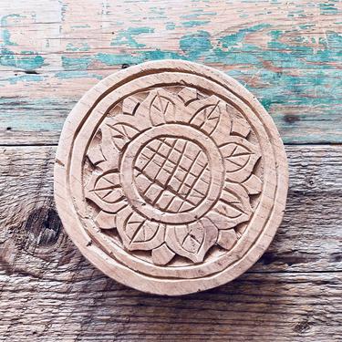 Vintage Carved Round Charcuterie Board | Wood Cheese Board | Wood Trivet | Serving Board | Cutting Board | Hand Carved India Found Salvage 