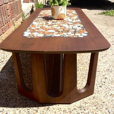 Mid-Century Coffee Table w/ Mosaic Stone Inlay