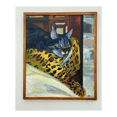 Cat in Leopard Print Bed Painting