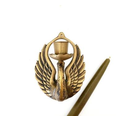 Vintage Brass Swan Candleholder Wall Sconce 