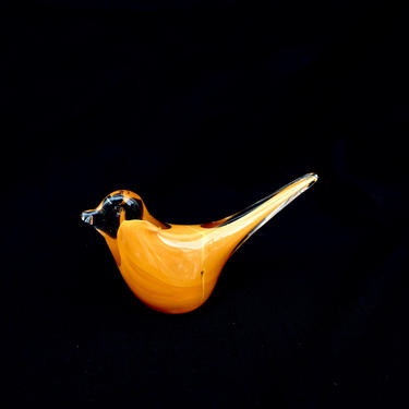 Vintage Orange Art Glass Bird Figurine | 6&quot; Mid-Century Modern Blown Glass Color Pop Bird Animal Art Object Paperweight 