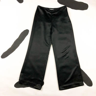 90s Victor Costa Black Silky Wide Leg Trousers / Pants / Medium / Large / Shiny / Size 10 / Solid / Elegant / Minimal / 80s / y2k / Matrix 