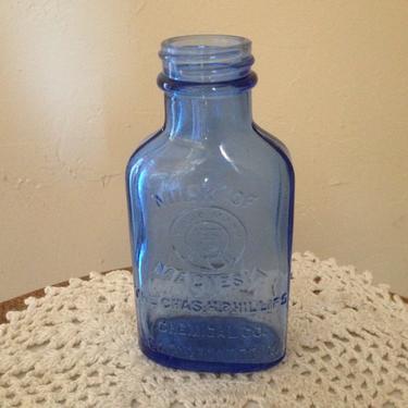 Vintage Cobalt Blue Glass Milk of Magnesia Hazel Atlas Collectible Bottle - 