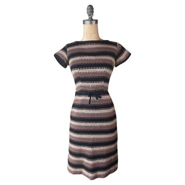 1950s brown and black knit striped wiggle dress 