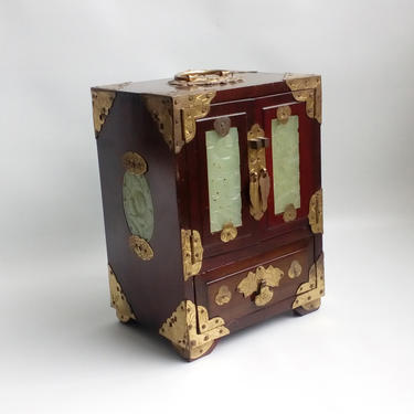 Oriental jewelry cabinet Music box Chinese rosewood jade brass jewelry box Collectible Home decor Vanity collection 
