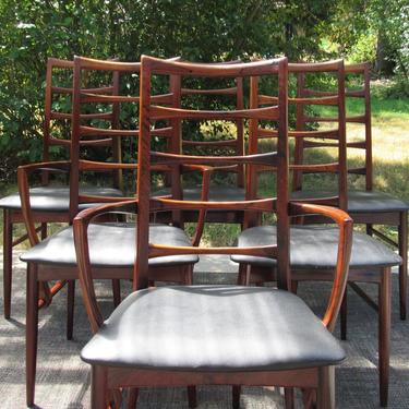 Six ladderback rosewood &amp;quot;Lis&amp;quot; dining chairs by Niels Koefoed for Koefoed Hornslet (four armless, two captains) 