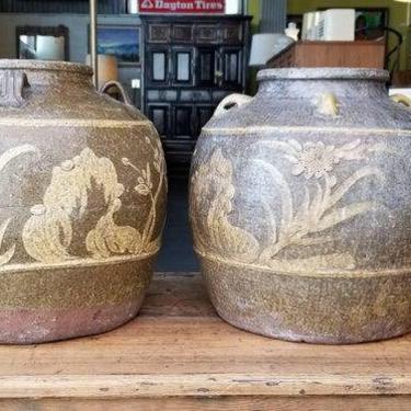 Two Chinese Martaban Stoneware Storage Jars 