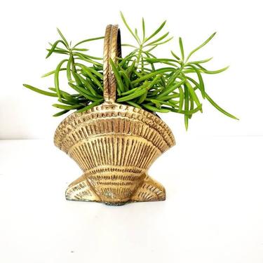 Vintage Brass Shell Basket Planter 