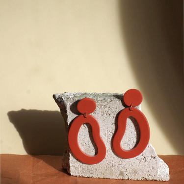 Organic Shape Large Statement Earrings / Abstract Earrings / Polymer Clay / Terracotta Red Brown 
