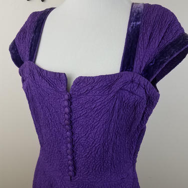 Vintage 1950's Royal Purple Cocktail Dress / 50s Quilted Dress M 