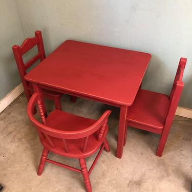 Children's Red Table and Chairs Set
