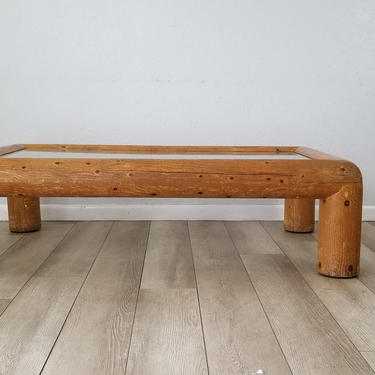 70's Karl Springer Style Large Pine Wood Coffee Table With Glass Top . 