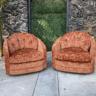 Rust Orange Baughman Style Swivel Chairs