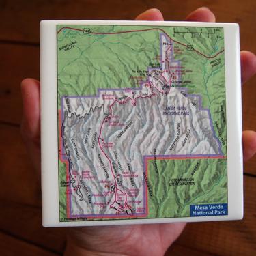 2000 Mesa Verde National Park Map Coaster. Southwest Colorado vintage map. Hiking gifts. Gift for hiker. US travel décor. Handmade coasters. 