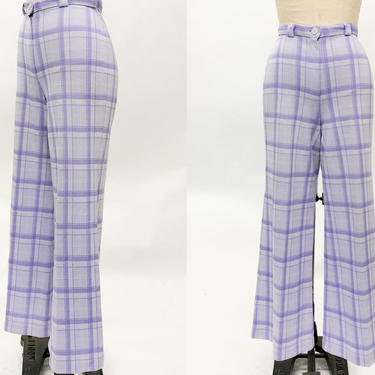 Vintage 1970s Sears Jr. Bazaar Lavender Tartan Pants, 70s High Waisted Pants, Vintage Sears, Vintage Boho Hippie, Size Medium, Waist 29&amp;quot; by Mo