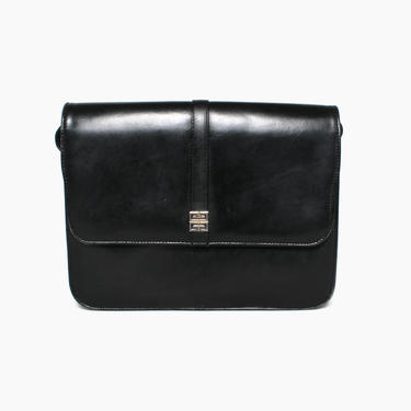 Vintage GIVENCHY Logo Shoulder Bag / 1980s Black Leather Authentic Designer Purse by luckyvintageseattle