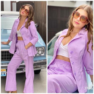 70s lavender purple Lilac 2 piece SET Bell bottoms pants Jacket 