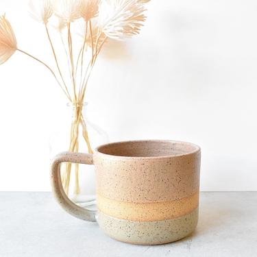 Short Speckled Stoneware Desert Pink and Sage Green Simple Color Block Handmade Ceramics Mug 