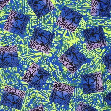 Vintage 80s Fabric Abstract Figural Petroglyph Cotton Novelty Print 1.3 Yds 