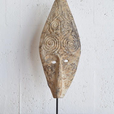 Long Tribal Mask, Teak Wood Sculpture, Boho Chic Decor, Indonesian Mask, Tribal Wall Art, Garden Sculpture 