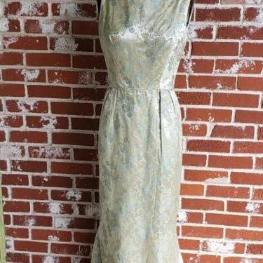 Vintage 60s Satin Brocade Fishtail Ball Gown Rare M 