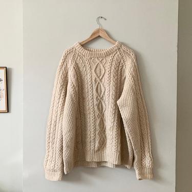 Vintage Ivory Chunky Cable Knit Fisherman’s Sweater Unisex Size Large / X-Large 