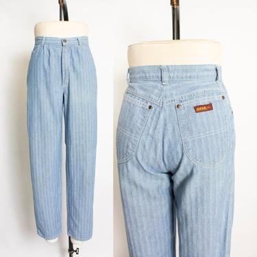 Vintage 1970s Jeans Denim Harringbone Striped Ranch Style High Waist 27&amp;quot; x 20&amp;quot; 