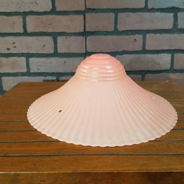 Vintage Art Deco Pink Round Saucer Depression Era Chandelier Porcelain Ceiling Light Fixture Glass Shade 