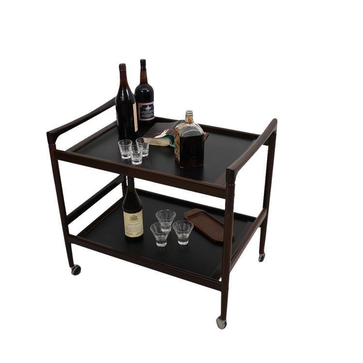Danish Rosewood Serving / Bar Cart with Curvaceous Handles