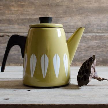 Vintage Cathrineholm Mustard Enamelware Lotus Design Coffee / Teapot Norway - Mid Century 