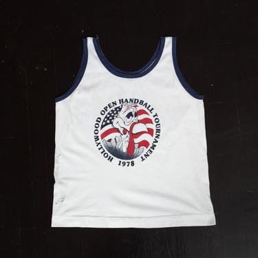 1978 Hollywood Handball Tournament Tank Top - Men's Medium, Women's Large | Vintage White Graphic Team Ringer Muscle Shirt 