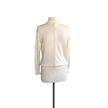 Vintage 60s cream cashmere cardigan sweater/ 100% pure cashmere/ Made in England/ Cox Moore wool button down 
