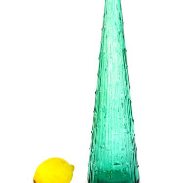 Mid-Century Empoli Rossini Green Glass Genie Bottle Decanter || 15&amp;quot; Vase || TALL Bamboo Pattern Liquor Decanter || Fabulous Retro Barware 