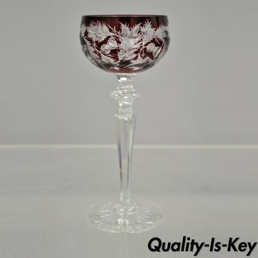 Bohemian Ruby Red Cranberry Cut to Clear Tall Long Stem Cordial Sherry Glass Cup