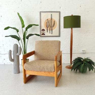 Vintage Solid Oak Boho Lounge Chair