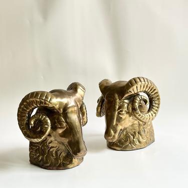 Vintage Solid Brass Ram Bookends 
