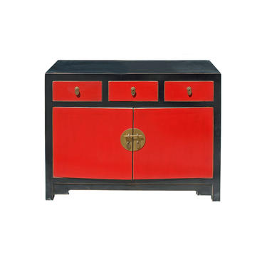 Oriental Black &amp; Red Lacquer Mid Side Table Foyer Cabinet cs4175E 