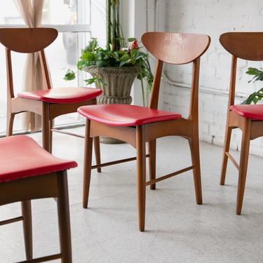 Set of 4 Vintage Red Seat Dining Chairs