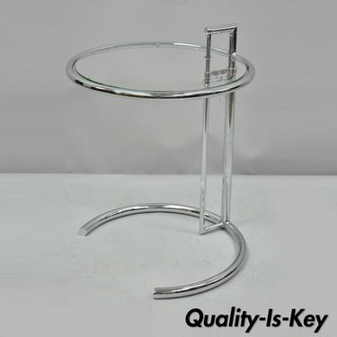 Vintage Mid Century Modern Chrome Glass Eileen Gray Style Adjustable Side Table