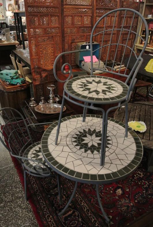 Tile topped cafe / patio set with chairs and table