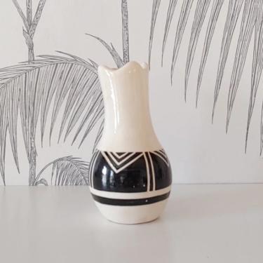 Vintage Vase, Black and White, Southwest Pottery, Chevron Stripe, Signed, circa 80's 