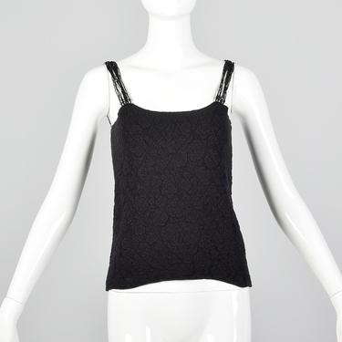 XS Armani Collezioni Knit Top Black Tank Beaded Straps Lightweight Stretch Vintage 1990s Womens Shirt 