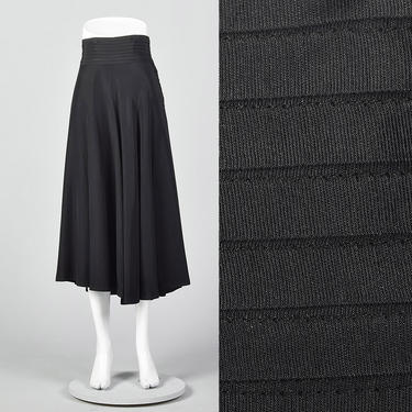 Medium Full Skirt with Pleated Waistband Black Drape Lightweight Side Zip Nice Sweep 1950s Vintage Skirt 