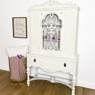 NEW - Antique White China Cabinet Hutch, Farmhouse Display Cabinet, Painted Dining Room Furniture 