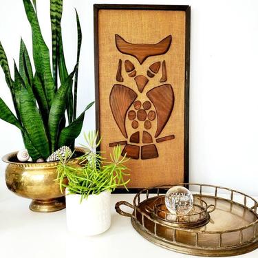 Vintage Modern Wood Owl Sculpture Wall Decor 